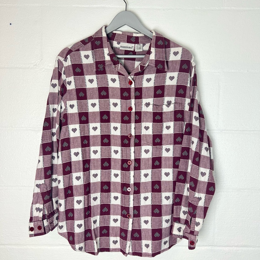 Vintage woven hearts long sleeve blouse top button front size 18/20 country farm - Picture 10 of 10